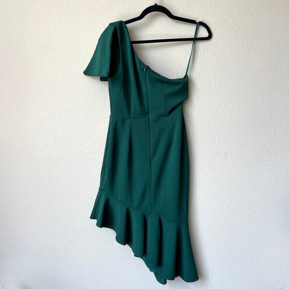 Saints + Secrets Emerald Green Asymmetrical One Shoulder Bow Dress Size M - Picture 3 of 5